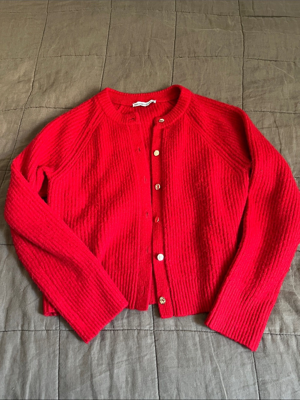 Abercrombie & Fitch Bright Red Ribbed Button-Up Cardigan